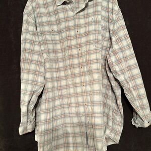 Blue and Orange Plaid Button-Up Shirt